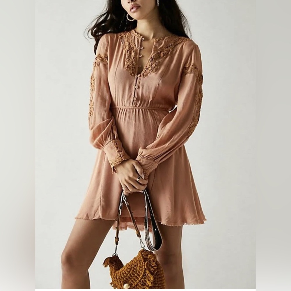 Boho Princess! NWT Free People FP One Paige Peach Mini Dress size small